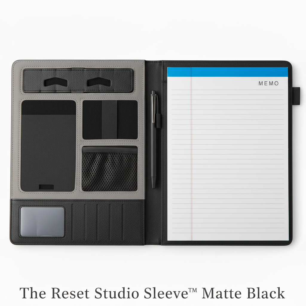 The Reset Studio Sleeve™ — Matte Black with Text